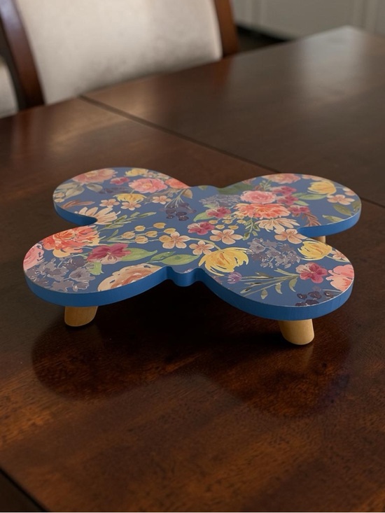 Other - Blue Floral Wooden Butterfly Trivet/Stand